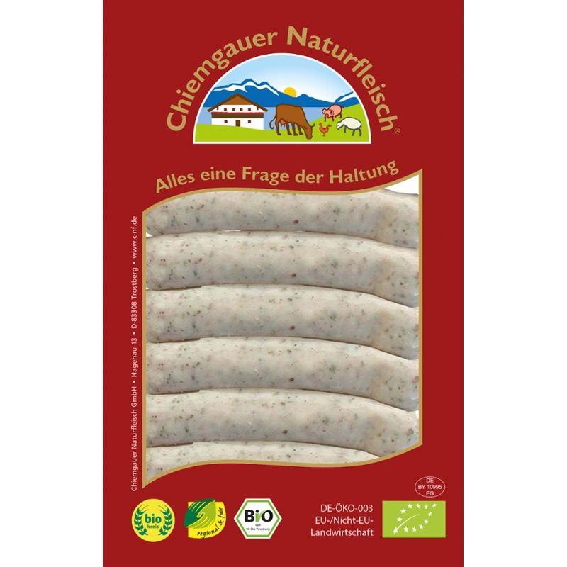 Chiemgauer Naturfleisch Rostbratwürstl, 6 St. 150 g, SB, kbA - Produktbild