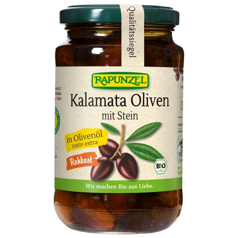 Rapunzel Oliven Kalamata violett, mit Stein in Olivenöl - Produktbild