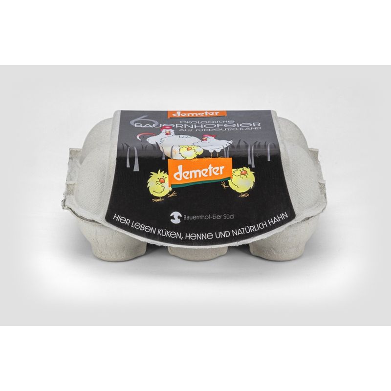 Bauernhof-Eier  Bio Demeter Eier 6er mit Hahnenaufzucht - Produktbild