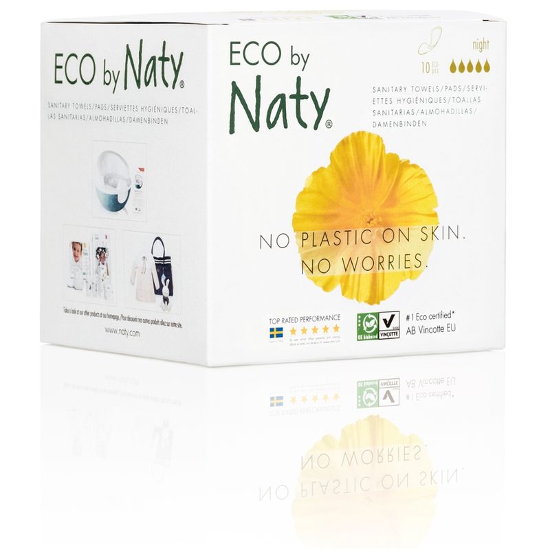 Naty Eco by Naty öko. Damenbinden Nacht 10 Stück für einen starken Ausfluss über Nacht - Produktbild