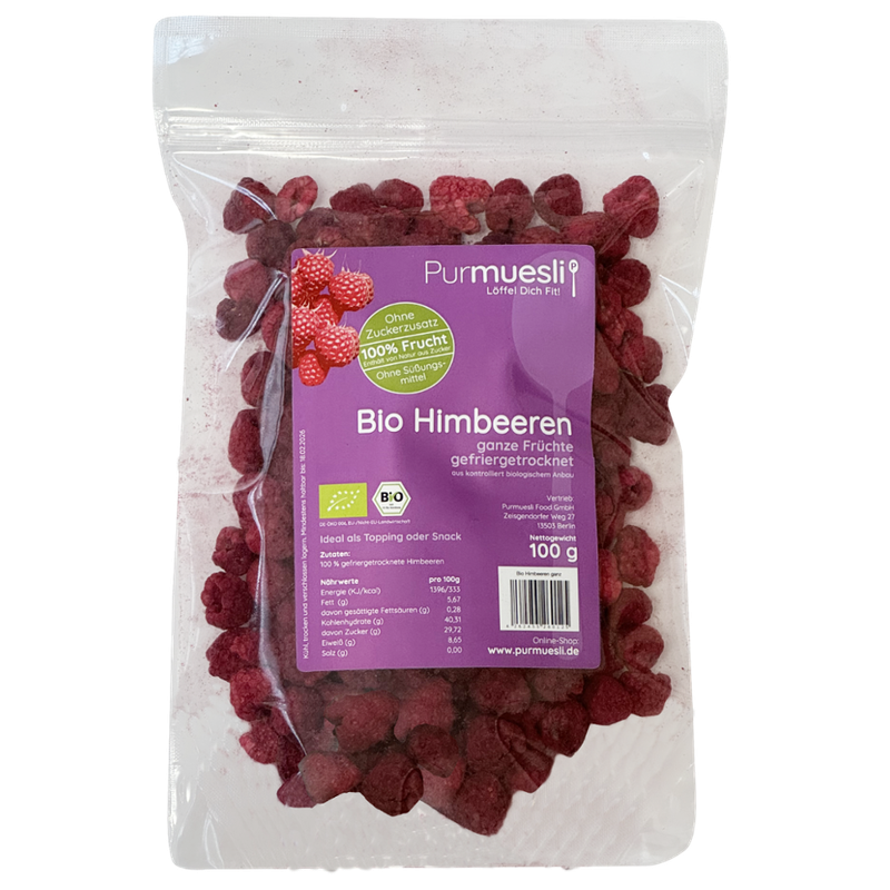 Purmuesli Bio Himbeeren (ganze Früchte) gefriergetrocknet - Produktbild