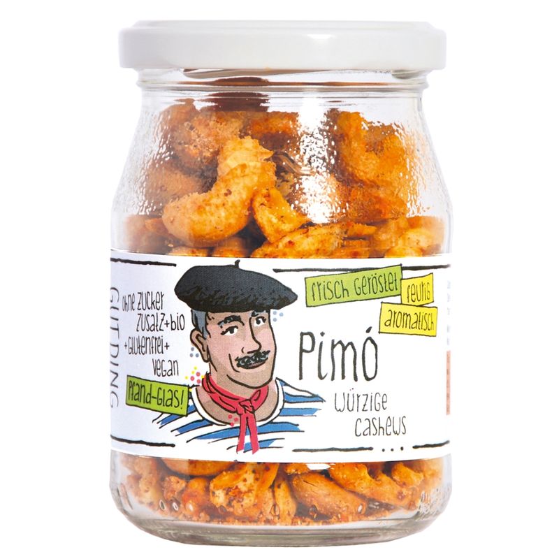 GUTDING Pimo - geröstete Bio-Cashews feurig-pikant im Pfandglas, ohne Zuckerzusatz, glutenfrei & vegan - Produktbild