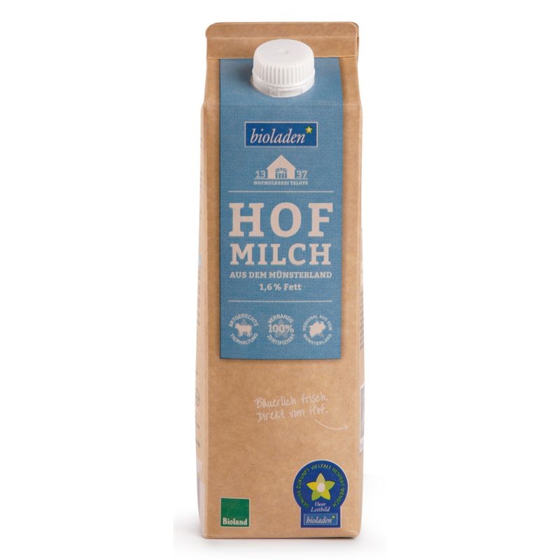 bioladen Fettarme Hofmilch, 1,6%, Karton - Produktbild