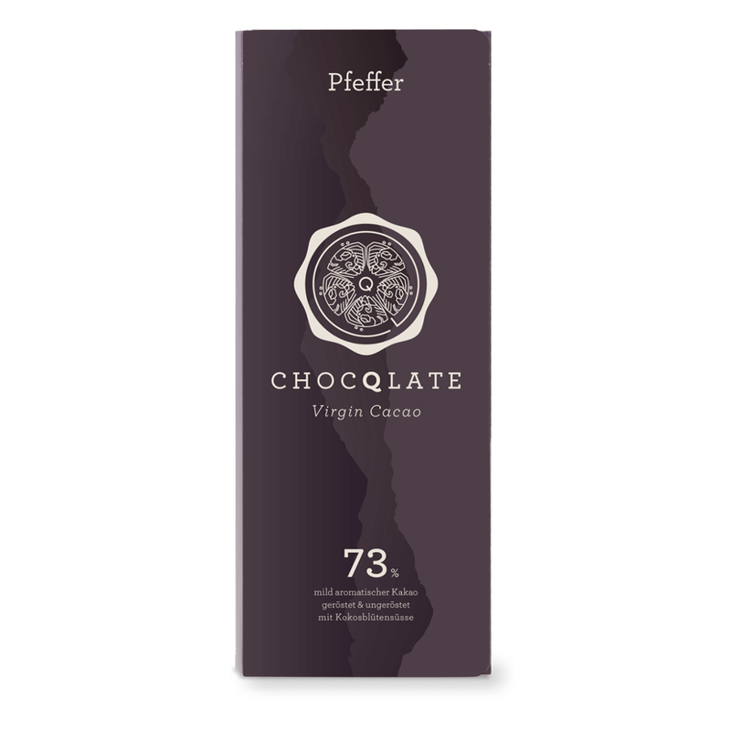 ChocQlate Virgin Cacao Schokolade Pfeffer, 73% Kakao, 75g - Produktbild