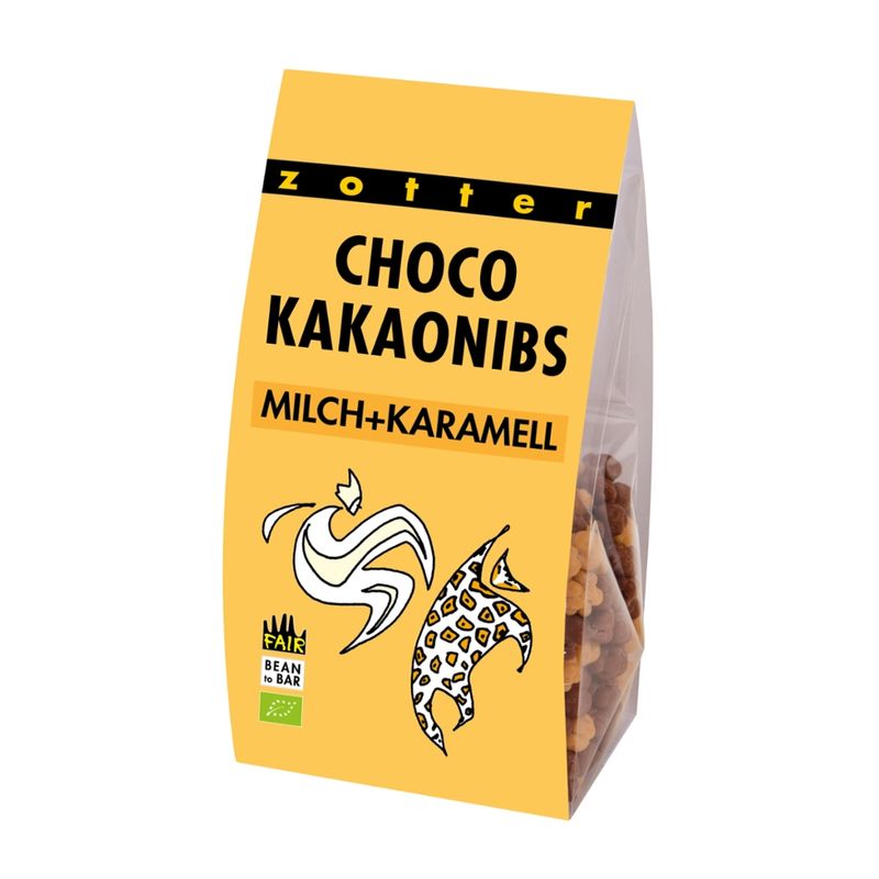 Zotter Schokolade Milch + Karamell Choco Kakaonibs - Produktbild