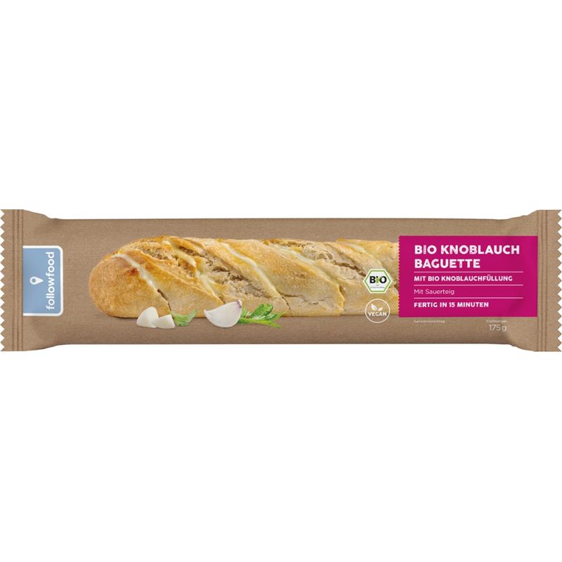 followfood Bio Knoblauch Baguette mit Bio Knoblauch-Margarine-Füllung, mit Sauerteig - Produktbild