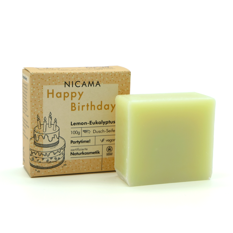 NICAMA NICAMA zertifizierte Bio-Seife Happy Birthday-Seife Lemon-Eukalyptus 100g - Produktbild
