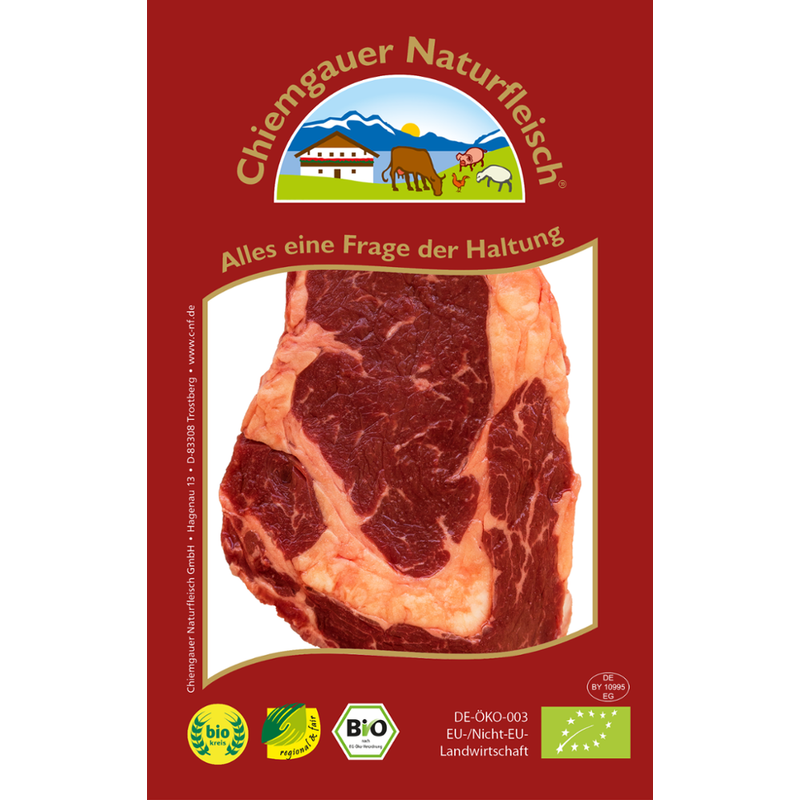 Chiemgauer Naturfleisch R-Entrecôte-Steak o.K. (Club-Steak), 1 St. ca. 150 - 250 g, SB, kbA - Produktbild