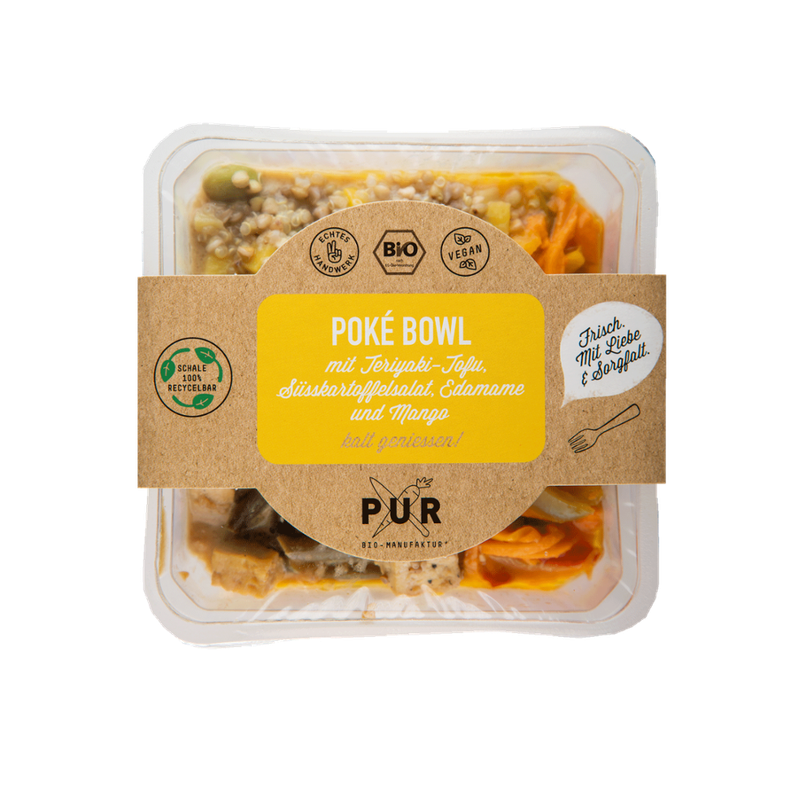 PUR Bio-Manufaktur PUR Poké Bowl mit Teriyaki-Tofu, Süßkartoffelsalat, Edamame und Mango (to go) - Produktbild