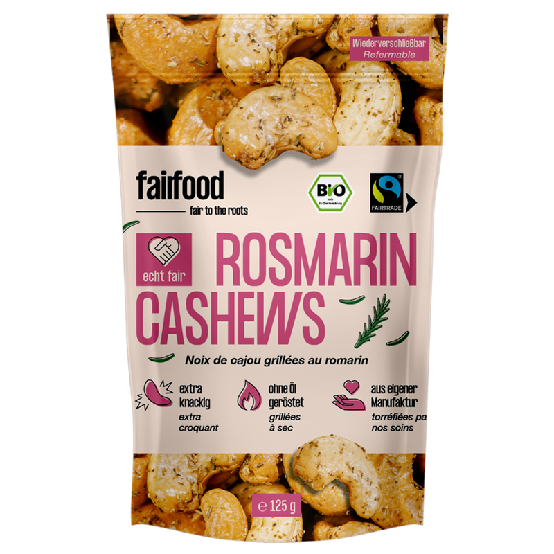 fairfood Freiburg Faire Cashews mit Rosmarin geröstet (125g Doypack) - Produktbild