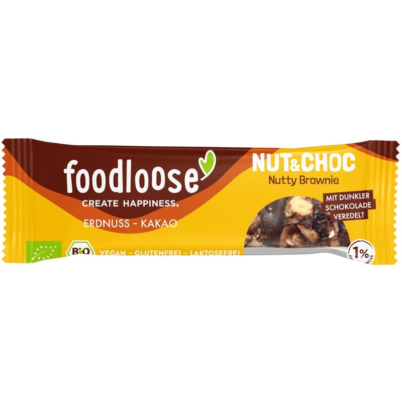 foodloose Bio-Nussriegel Nut&Choc Nutty Brownie, vegan, glutenfrei, laktosefrei - Produktbild