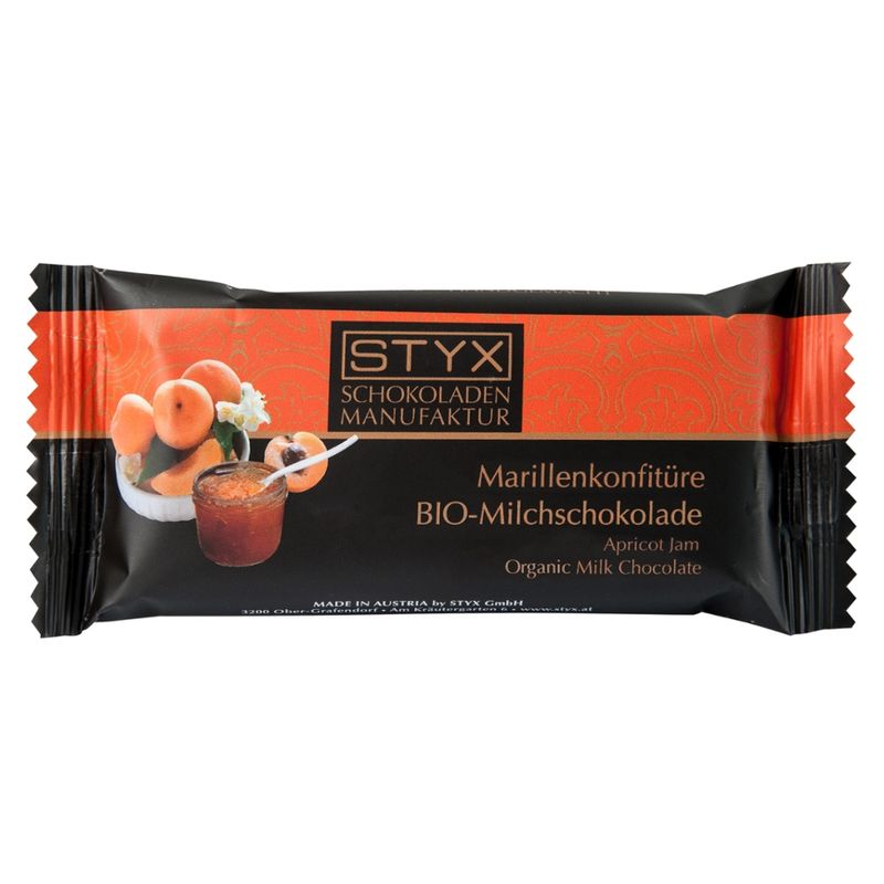 Styx Naturcosmetic BIO-Milchschokolade gefüllt mit 70% Marillenkonfitüre-Ganache, alkoholhältig 70g - Produktbild