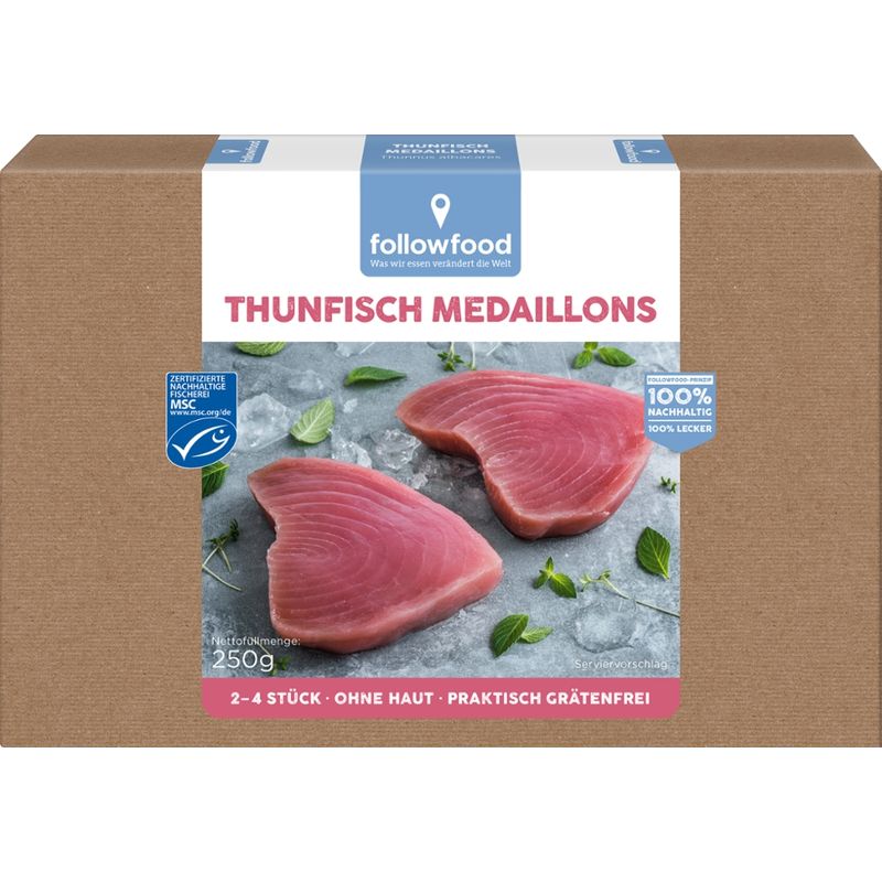 followfood 2 Thunfisch Medaillons, praktisch grätenfrei, tiefgekühlt. - Produktbild