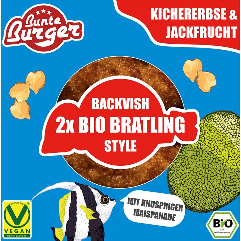 Bunte Burger Bratling BackVish Style Vegan 2x90g - Gemüse Bratling mit Jackfrucht & Kichererbse - Produktbild