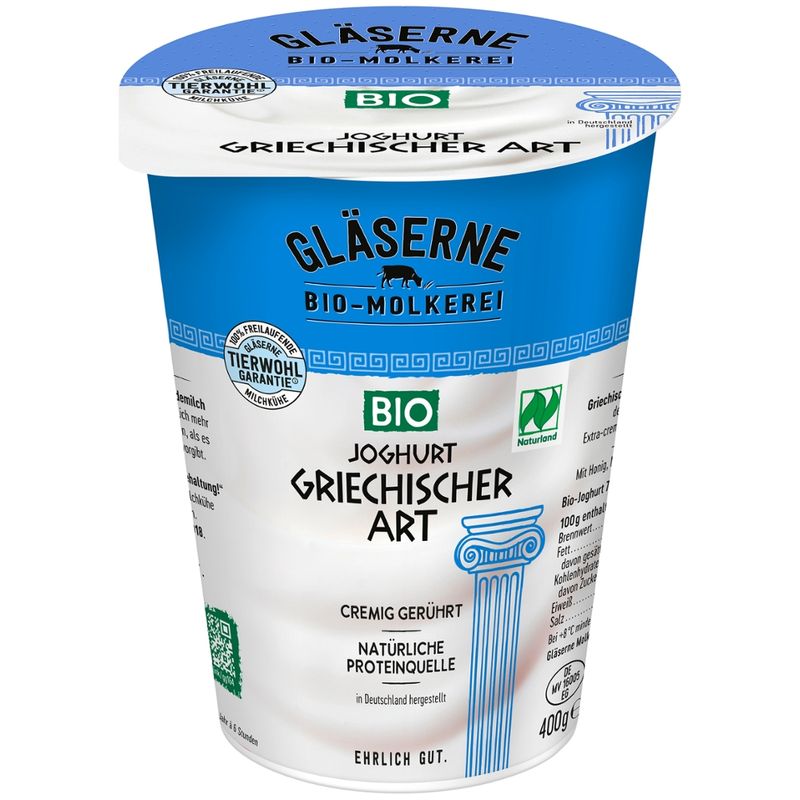 Gläserne Molkerei GM Bio Joghurt griechischer Art 7,5% Fett 400g - Produktbild