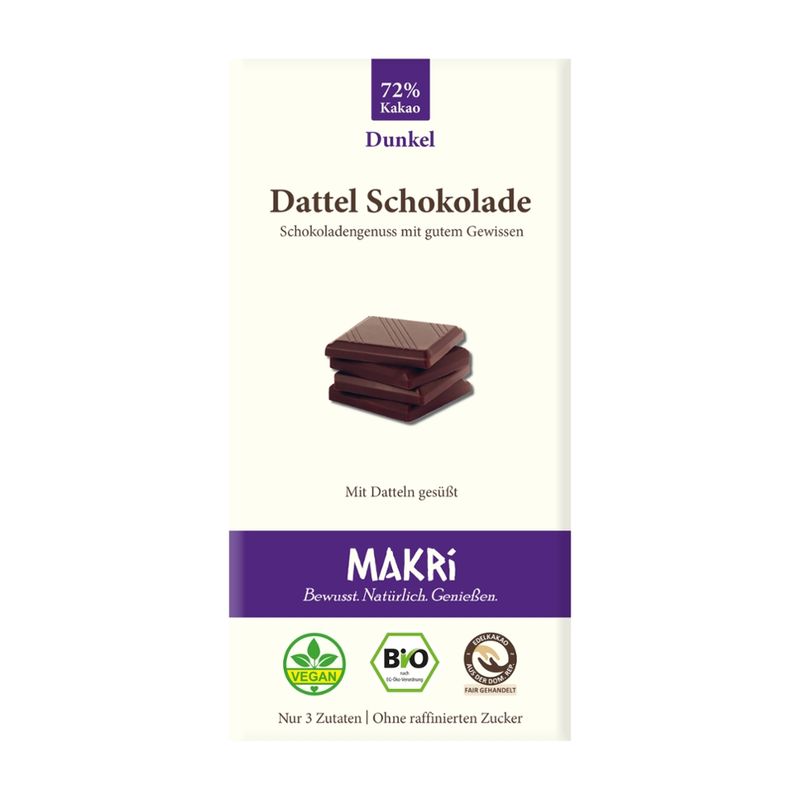 Makri Bio Dattel Schokolade - Dunkel 72% - Produktbild