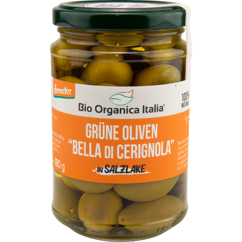 Bio Organica Italia Bio Organica Italia "Bella di Cerignola" grüne OLIVEN in Salzlake DEMETER 280 g - Produktbild