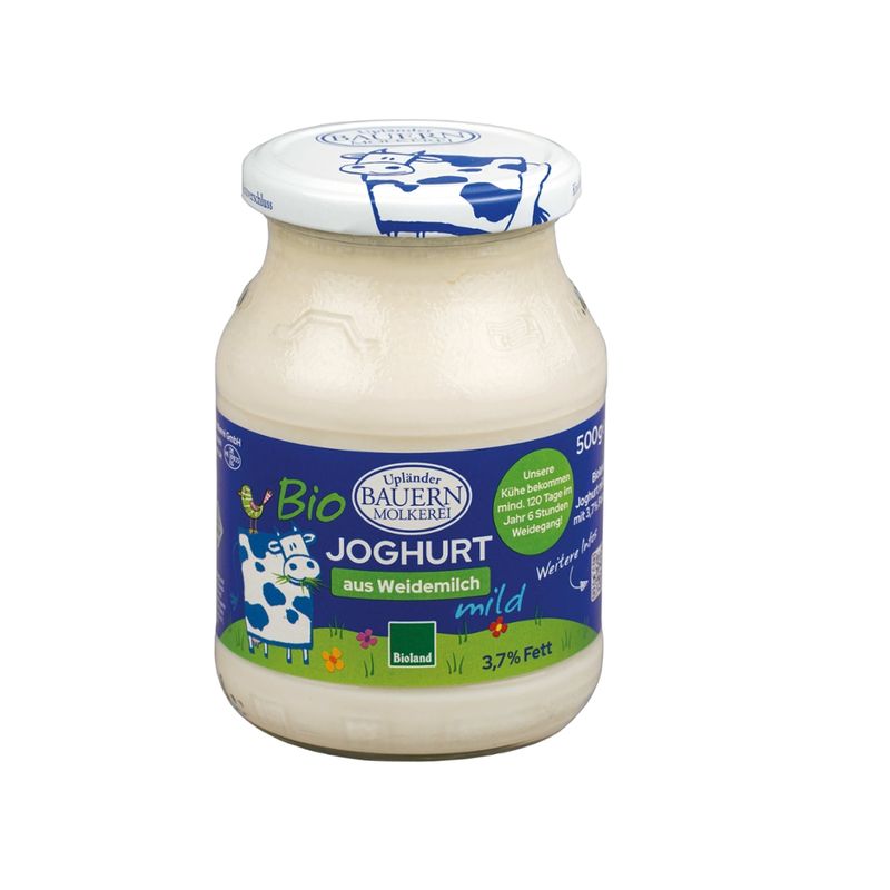 Upländer Bauernmolkerei Bioland Naturjoghurt mild 3,7% Glas - Produktbild