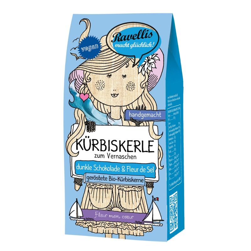 Ravellis "FLEUR MON COEUR" Geröstete Bio-Kürbiskerne veredelt mit dunkler Schokolade & Fleur de Sel - Produktbild