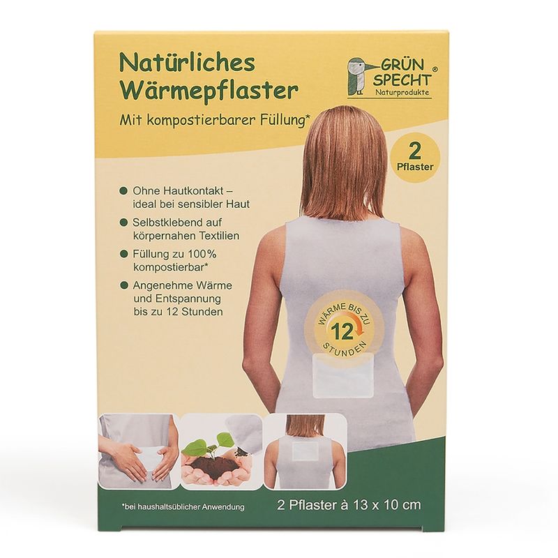 GRÜNSPECHT Naturprodukte Natürliches Wärmepflaster 2 St.à 13 x 10 cm, mit kompostierbarer Füllung in Pappschachtel - Produktbild