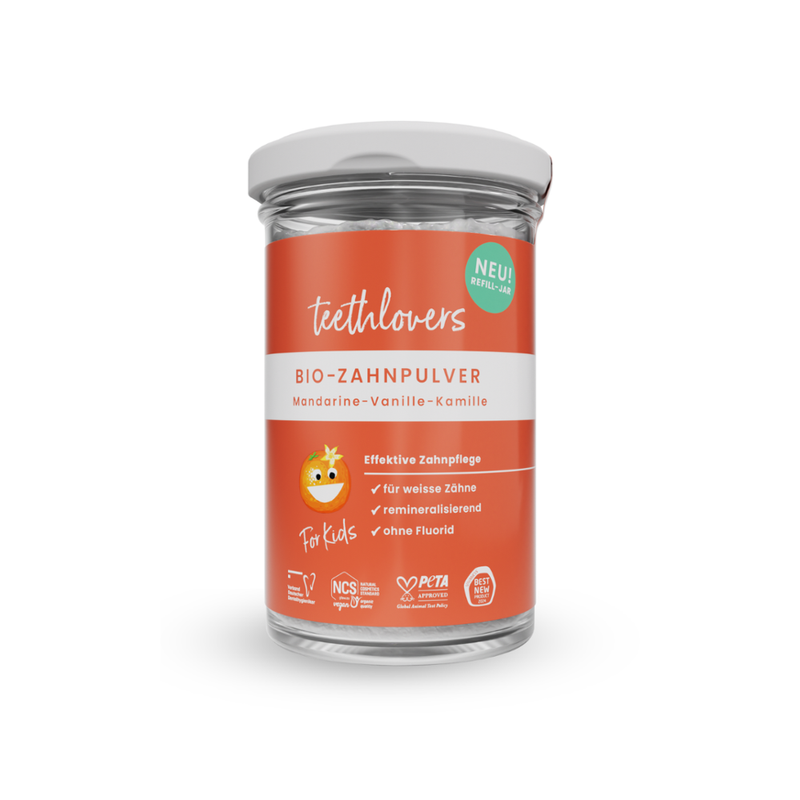 teethlovers Vorratsglas Mandarine-Vanille-Kamille Zahnpulver, 135g - Produktbild