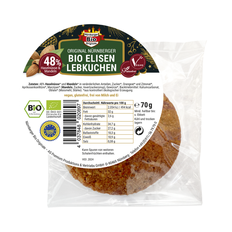 Nürnberger Bio Originale Original Nuremberg organic Lebkuchen, nut pure, gluten-free and vegan - Produktbild