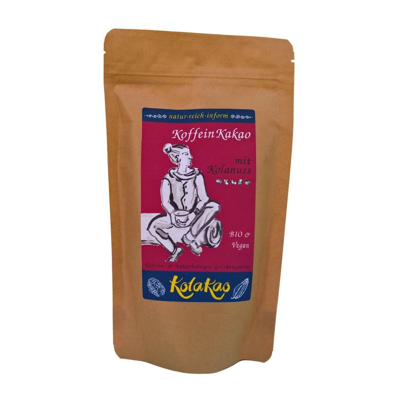 KolaKao KolaKao klassisch - der KoffeinKakao mit 40% koffeingebender Kolanuss. Der klassische KoffeinMix auf Kolanussbasis, dezent gesüßt und mit einer Prise Meersalz vollendet. Das Getränkepulver mit schwach entöltem Criollo-Edelkakao aus Atalaya. - Produktbild