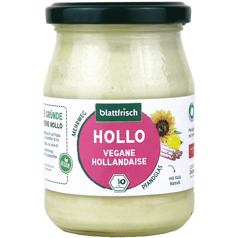 blattfrisch  HOLLO - vegan Hollandaise mit Sonnenblumenöl, Soja und Kala Namak Glas 250 ml - Produktbild