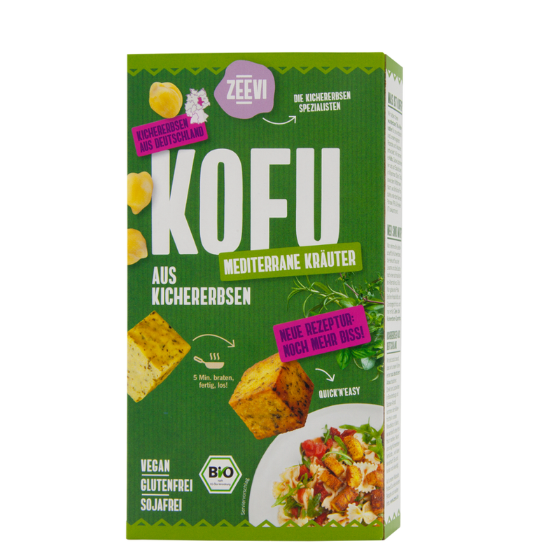 Zeevi Kichererbsen Kofu Mediterran, Bio Tofu-Alternative aus Kichererbsen mit Mittelmeerkräutern - Produktbild