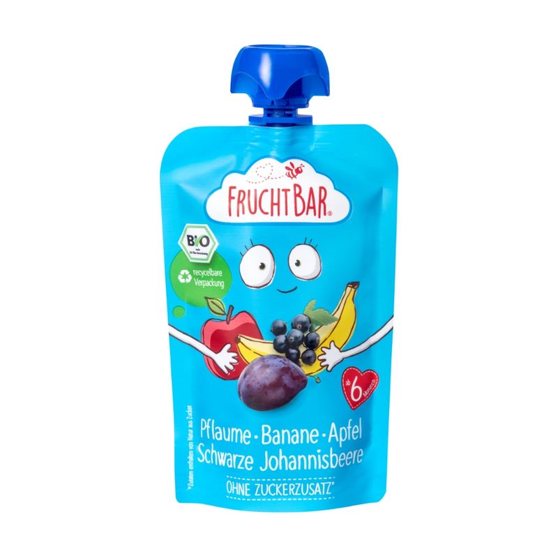 FruchtBar  FruchtBar - Bio-Fruchtpüree Pflaume, Banane, Apfel, Schwarze Johannisbeere - Produktbild