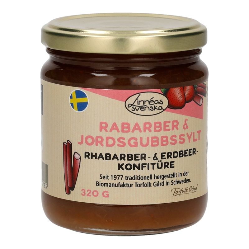 Linnéas Svenska Rabarber & Jordgubbssylt, Fruchtaufstrich aus Rhabarber und Erdbeeren, kbA - Produktbild