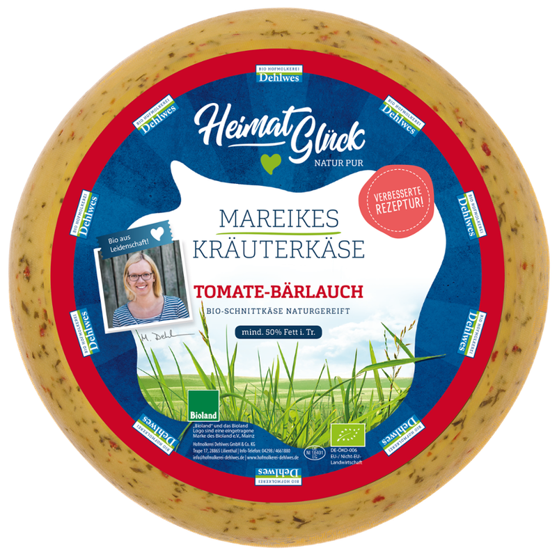 HeimatGlück Mareike's Kräuterkäse, Tomate-Bärlauch, Bio Schnittkäse mind. 50 % Fett i. Tr. - Produktbild