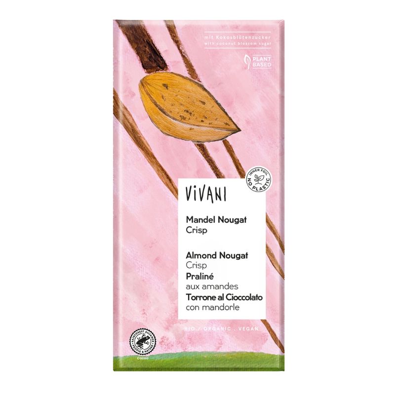 Vivani Mandel Nougat Crisp Schokolade mit Kokosblütenzucker 38% Cacao - Produktbild