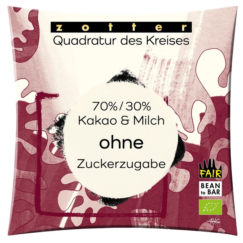 Zotter Schokolade Quadratur des Kreises - 70% / 30% Kakao & Milch ohne Zuckerzugabe - Produktbild
