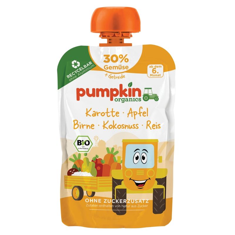 Pumpkin Organics Bio Quetschie mit Karotte, Apfel, Birne, Kokosnuss und Reis - Produktbild