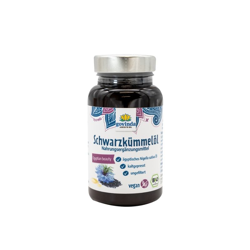 Govinda Schwarzkümmelöl-Kapseln, Nahrungsergänzungsmittel mit Schwarzkümmelöl - Produktbild