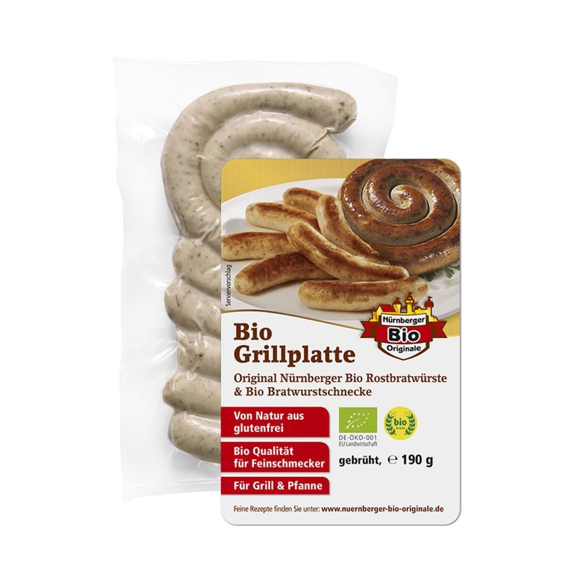 Nürnberger Bio Originale Bio Grillplatte: 1 fränk. Rostbratwu.schnecke, 5 Orig. Nbg. Rostbratw. - Produktbild