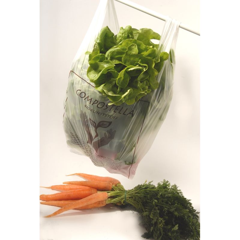 Compostella Obst- und Gemüsebeutel (Knotenbeutel) aus Mais- und Kartoffelstärke aus europäischem, gentechnikfreiem Anbau. Abmessungen: 20 x 12 x 44 cm - Produktbild