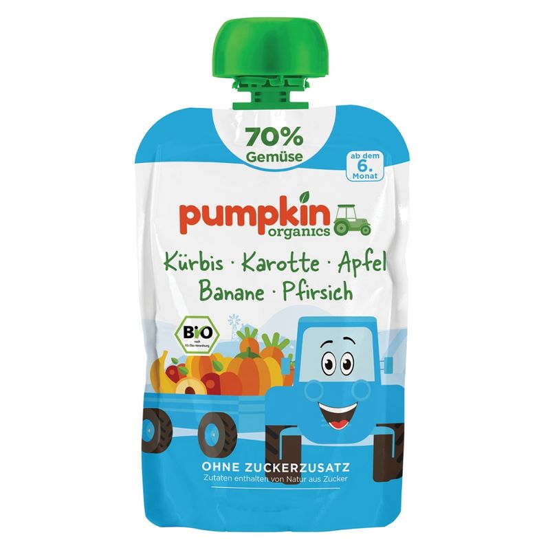Pumpkin Organics Bio Quetschie Kürbis, Karotte, Apfel, Banane, Pfirsich ab dem 6. Monat - Produktbild