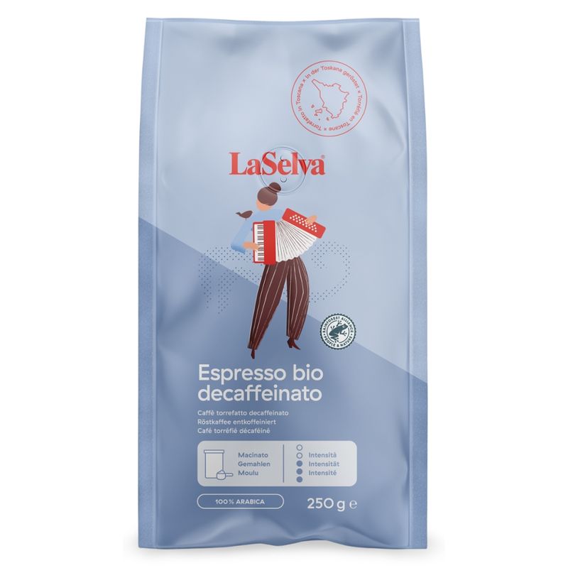 LaSelva Espresso "Libero" - Röstkaffee gemahlen, entkoffeiniert - Produktbild