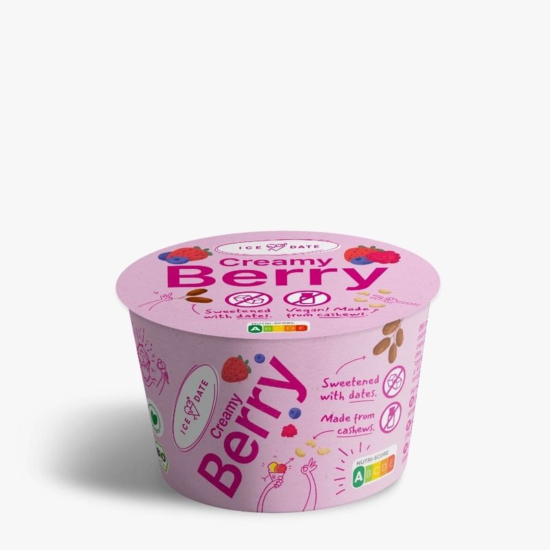 iceDate Bio-Creamy Berry-Eis, laktosefrei, glutenfrei, vegan, mit Datteln gesüßt, 120ml - Produktbild