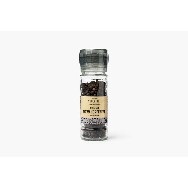 SoulSpice Pfeffermühle Glas, Keramik-Mahlwerk mit Bio Urwaldpfeffer SoulSpice - Produktbild