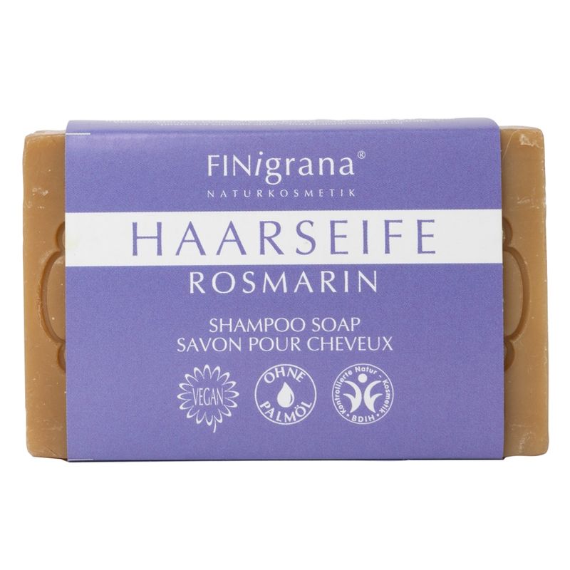 FINigrana® Naturkosmetik FINigrana Haarseife, mit rein ätheirschem Rosmarinöl, aus 5 wertvollen Pflanzenölen, 100g rechteckig, zur milden Reinigung und Pflege von Haar und Kopfhaut - Produktbild