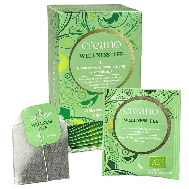 Creano Creano Wellness Tee Bio Kräuter-Grünteemischung aromatisiert im Doppelkammerbeutel 40g (20x 2g) - Produktbild