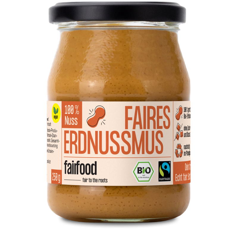 fairfood Freiburg Faires Nussmus 100% Erdnuss (250g, Pfandglas klein, Bio & Fairtrade) - Produktbild