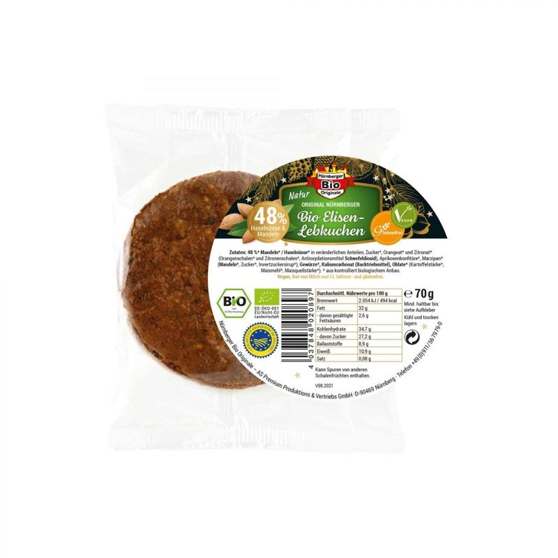 Nürnberger Bio Originale 1 Feinste Nürnberger Elisen-Lebkuchen  vegan, Bio und glutenfrei - Produktbild