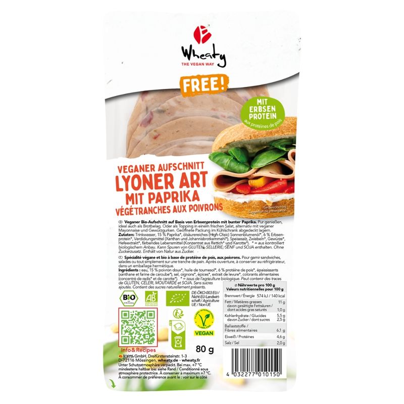 Wheaty Veganer Bio-Aufschnitt Lyoner Art mit Paprika - Produktbild