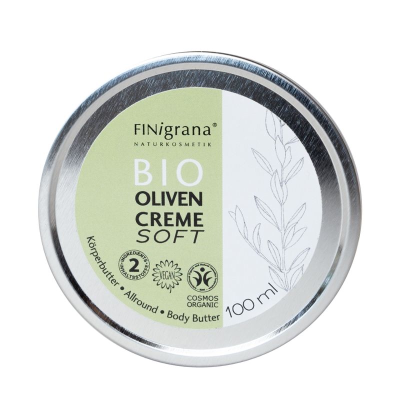 FINigrana® Naturkosmetik FINigrana® Bio Oliven-Creme Soft (Basis Hautpflege / Basic Skin Care / Soins de Base de la Peau ) in Weißblechdose, 100ml mit Umkarton - Produktbild