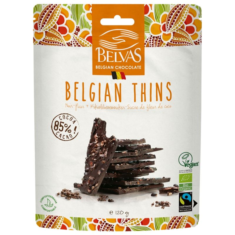 Belvas Belgian Thins 85% coconut sugar 120g - Produktbild