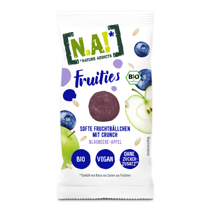 N.A.! Nature Addicts  N.A! Fruities Blaubeere - Softe Fruchtbällchen mit Crunch BIO DE - ÖKO 007 - Produktbild